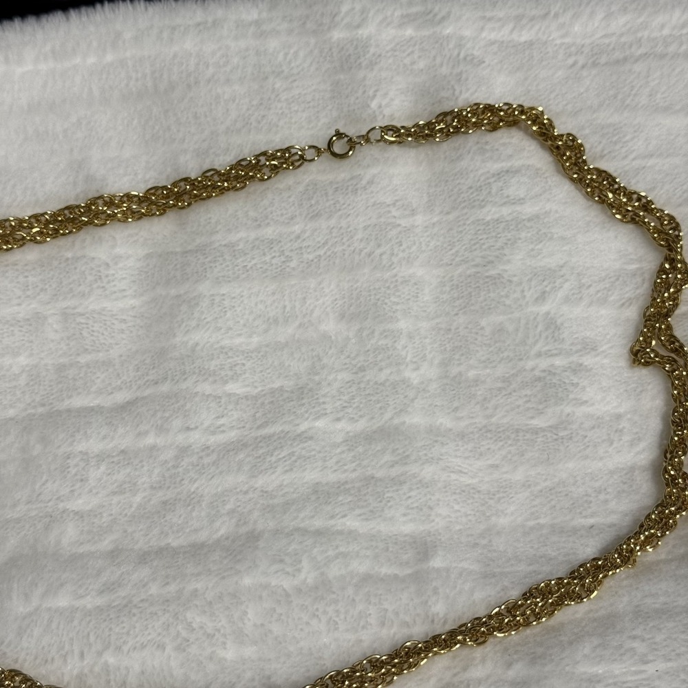 Vintage Gold Tone Tassel Pendant Necklace Multi Strand Chain Statement Necklace - Picture 3 of 5